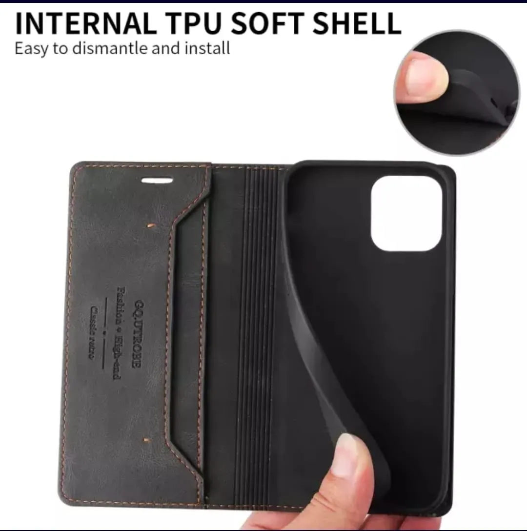 Galaxy S22 Ultra Leather Flip Wallet Magnetic Closure Case