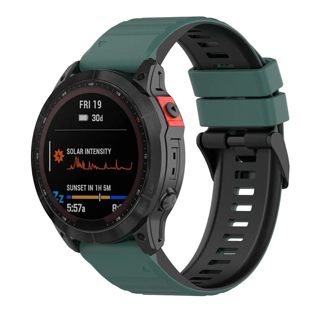 Garmin Fenix 7X dual color silicone watch strap - Olive Green / Black