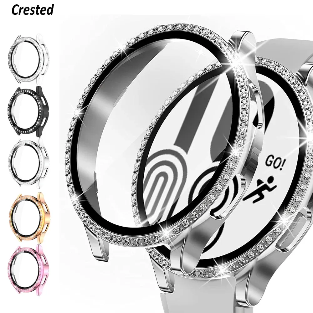 Glass Case for samsung Galaxy watch 5/4 44mm 40mm Accessories Bling Diamond PC bumper Screen protector Galaxy watch4 cover