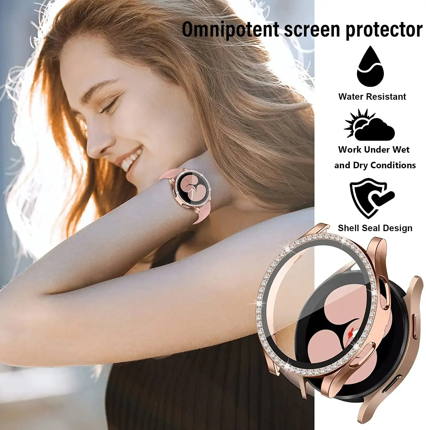 Glass Case for samsung Galaxy watch 5/4 44mm 40mm Accessories Bling Diamond PC bumper Screen protector Galaxy watch4 cover