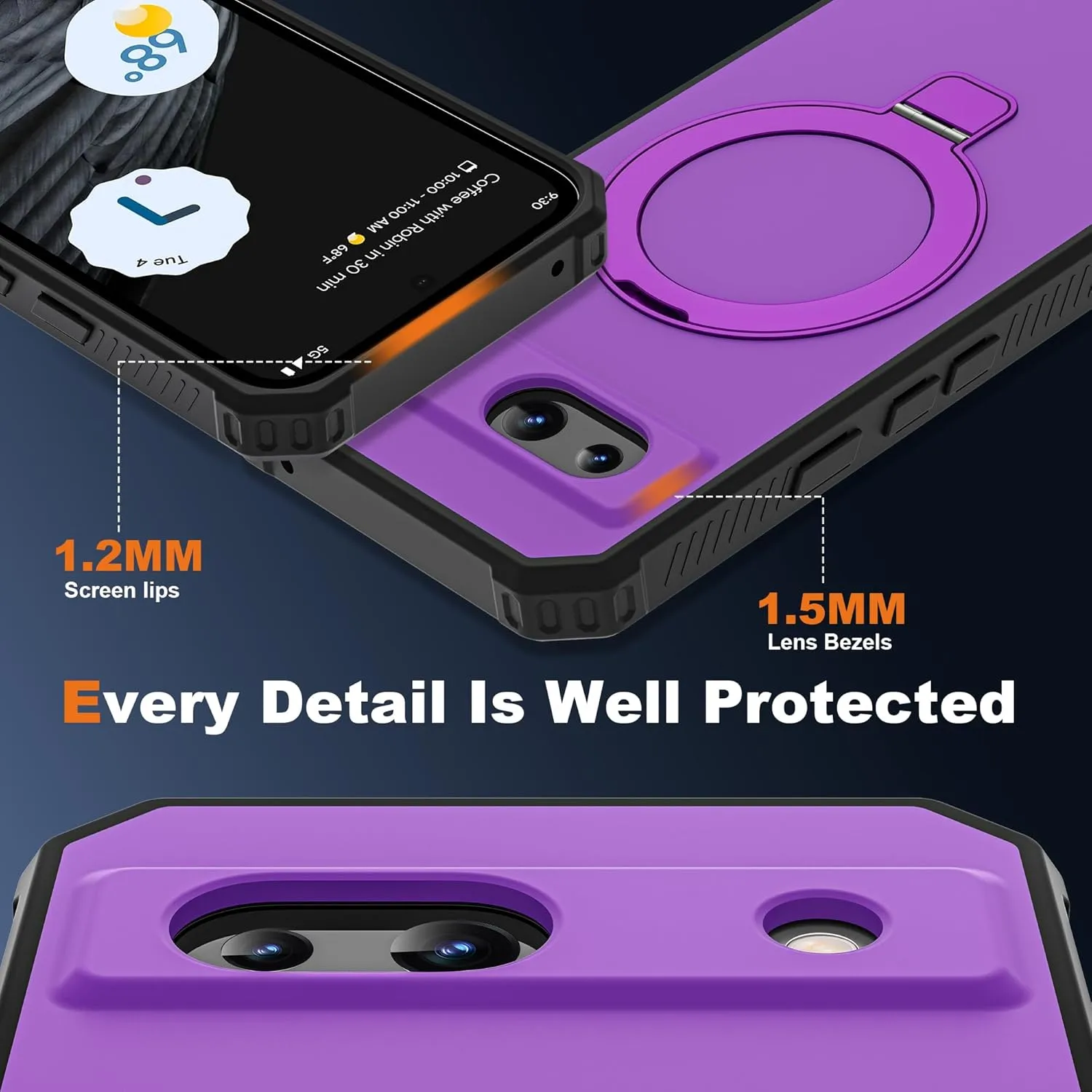 Google Pixel 9 Pro XL Case Build-in Ring Stand Shockproof Anti-Slip Protective Phone Case Black