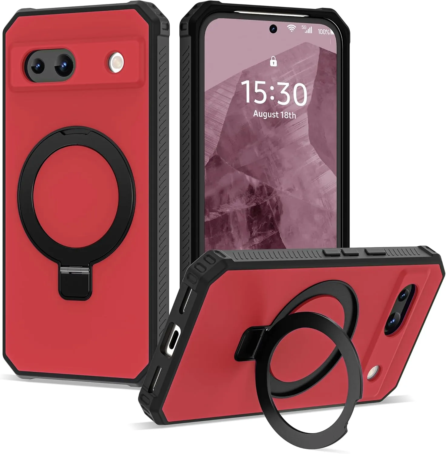 Google Pixel 9 Pro XL Case Build-in Ring Stand Shockproof Anti-Slip Protective Phone Case Black