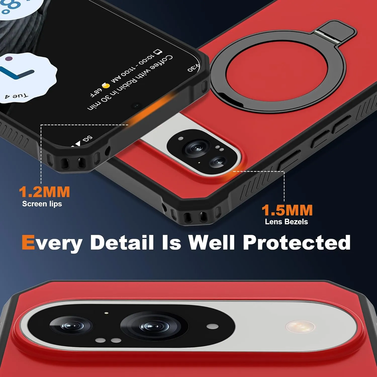 Google Pixel 9 Pro XL Case Build-in Ring Stand Shockproof Anti-Slip Protective Phone Case Black