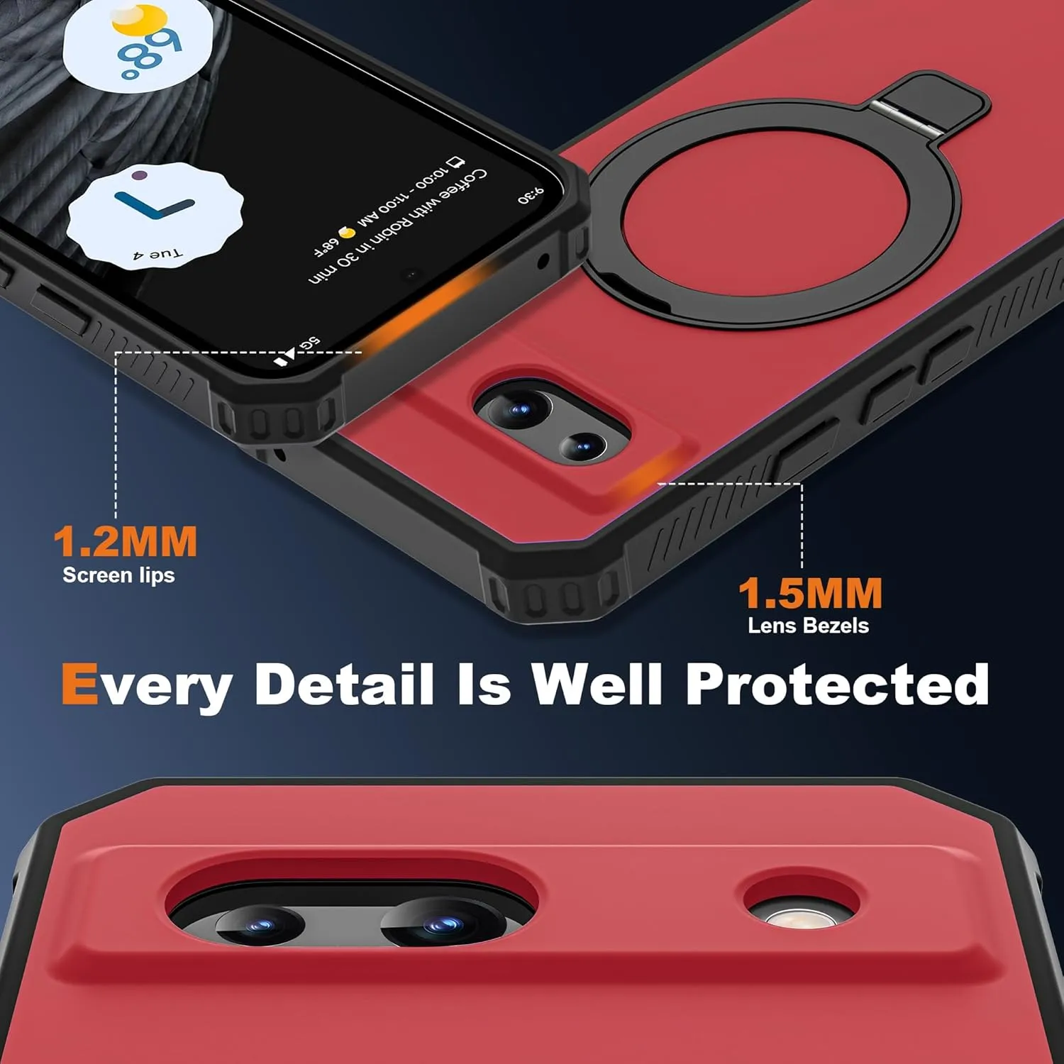 Google Pixel 9 Pro XL Case Build-in Ring Stand Shockproof Anti-Slip Protective Phone Case Black