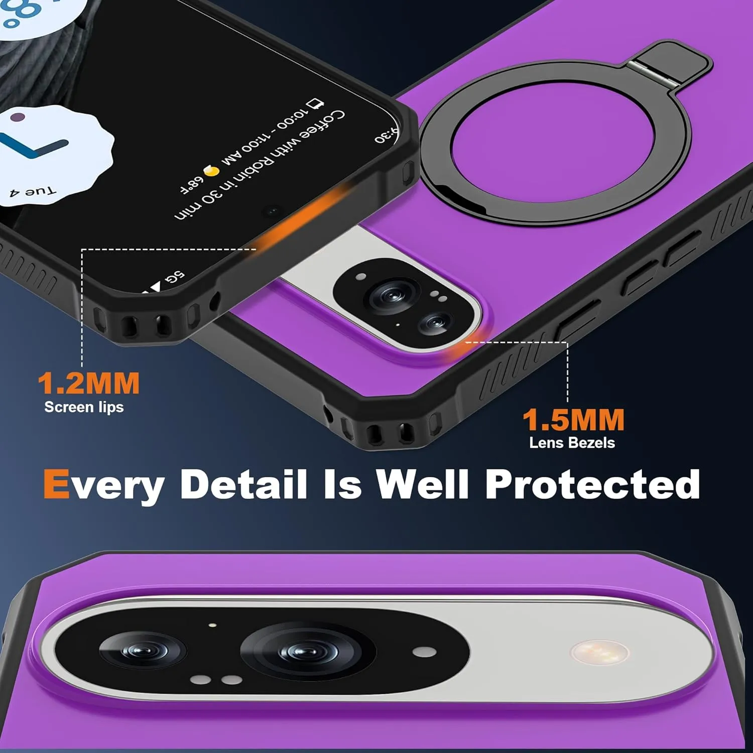 Google Pixel 9 Pro XL Case Build-in Ring Stand Shockproof Anti-Slip Protective Phone Case Black