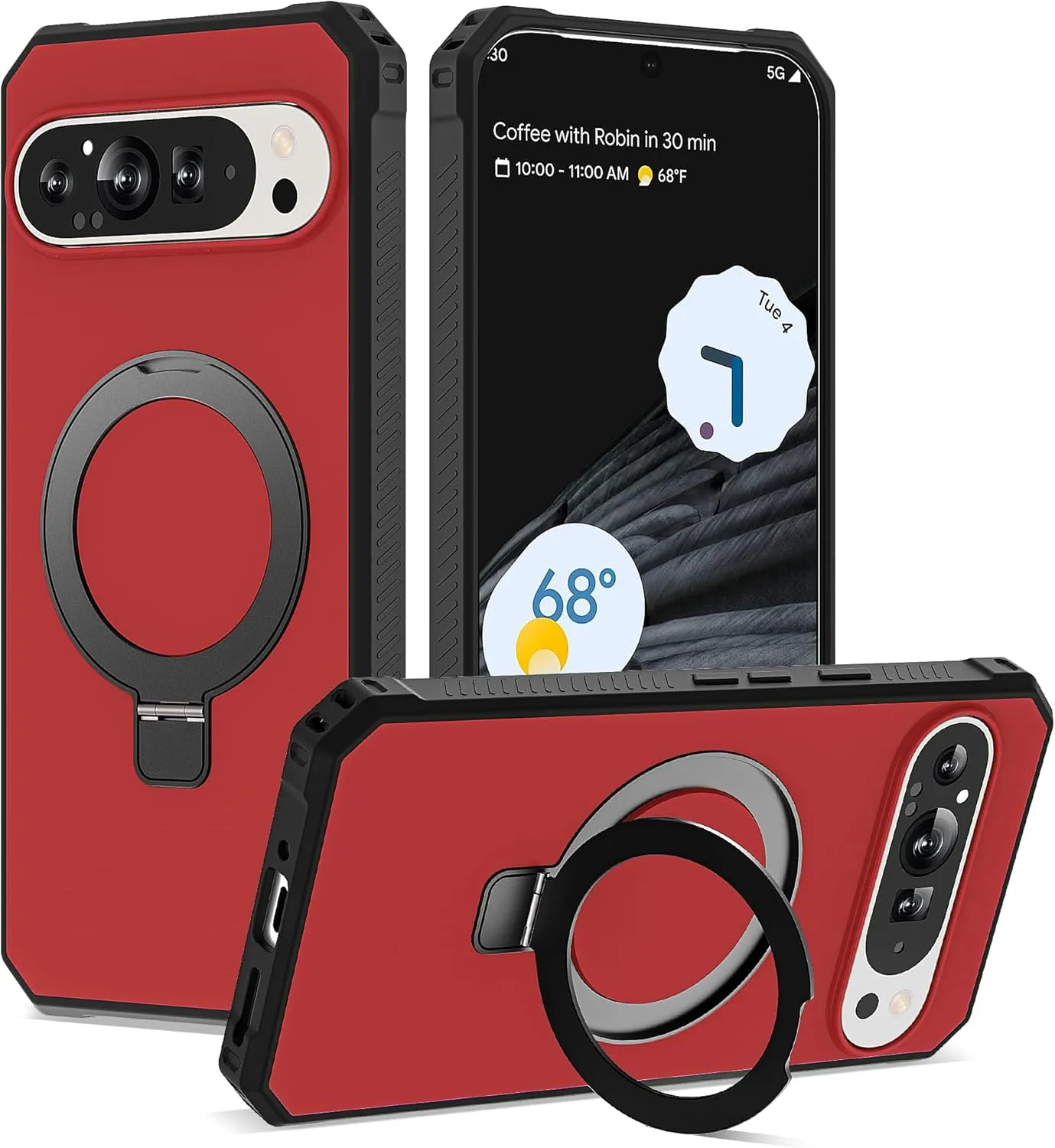 Google Pixel 9 Pro XL Case Build-in Ring Stand Shockproof Anti-Slip Protective Phone Case Black