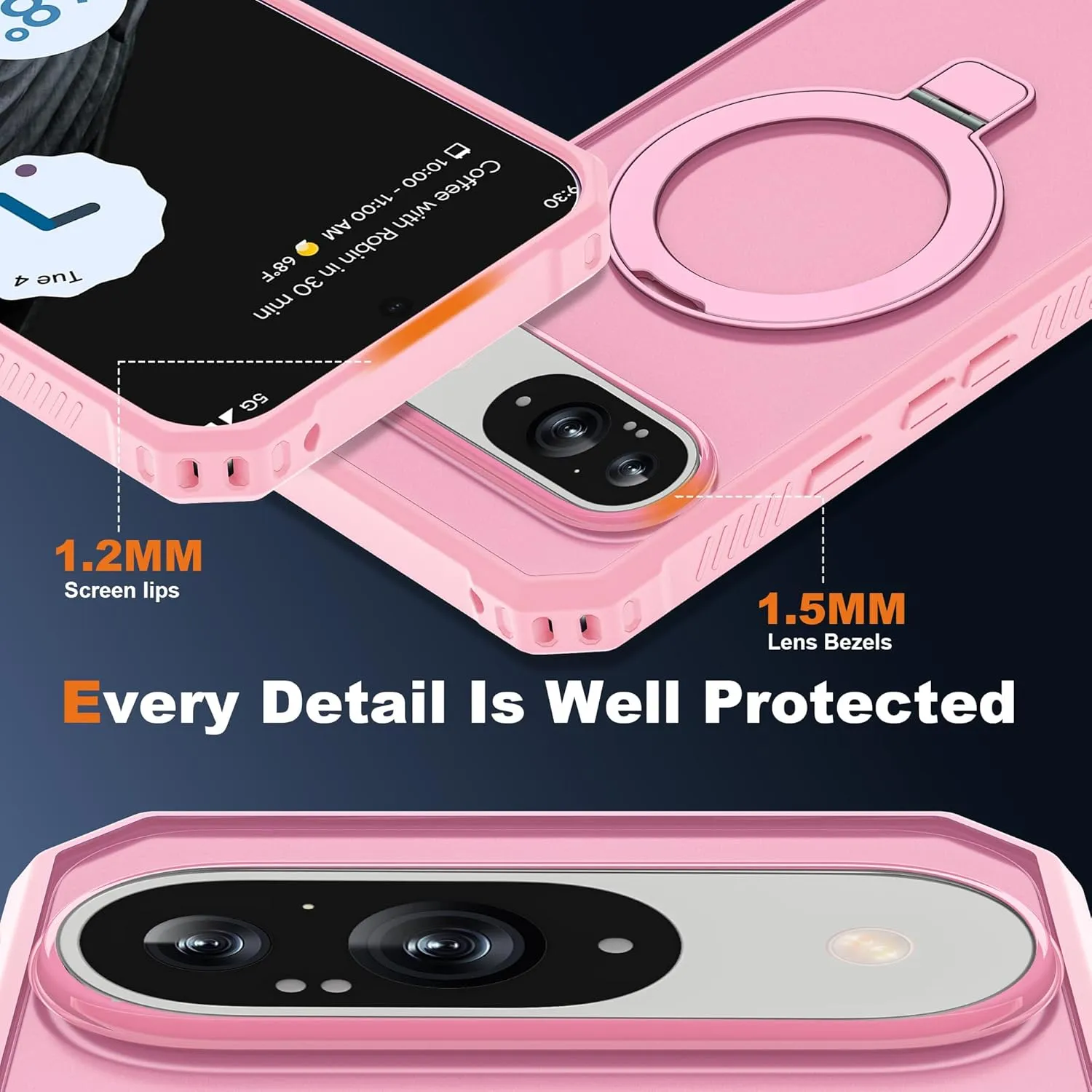 Google Pixel 9 Pro XL Case Build-in Ring Stand Shockproof Anti-Slip Protective Phone Case Black