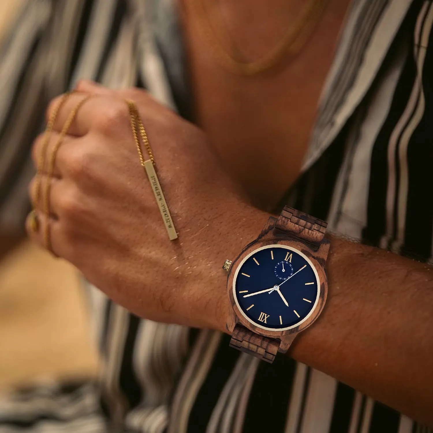 Griffin - Blue Face Zebrawood Minimal Watch