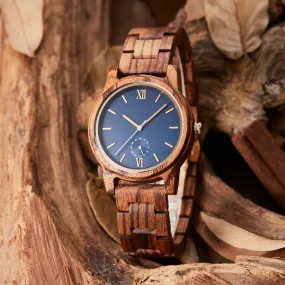 Griffin - Blue Face Zebrawood Minimal Watch