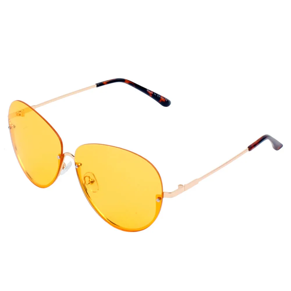 Gruiles - Half Frame Oversize Rimless Fashion Tinted Aviator Sunglasses