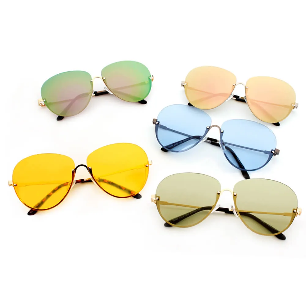 Gruiles - Half Frame Oversize Rimless Fashion Tinted Aviator Sunglasses