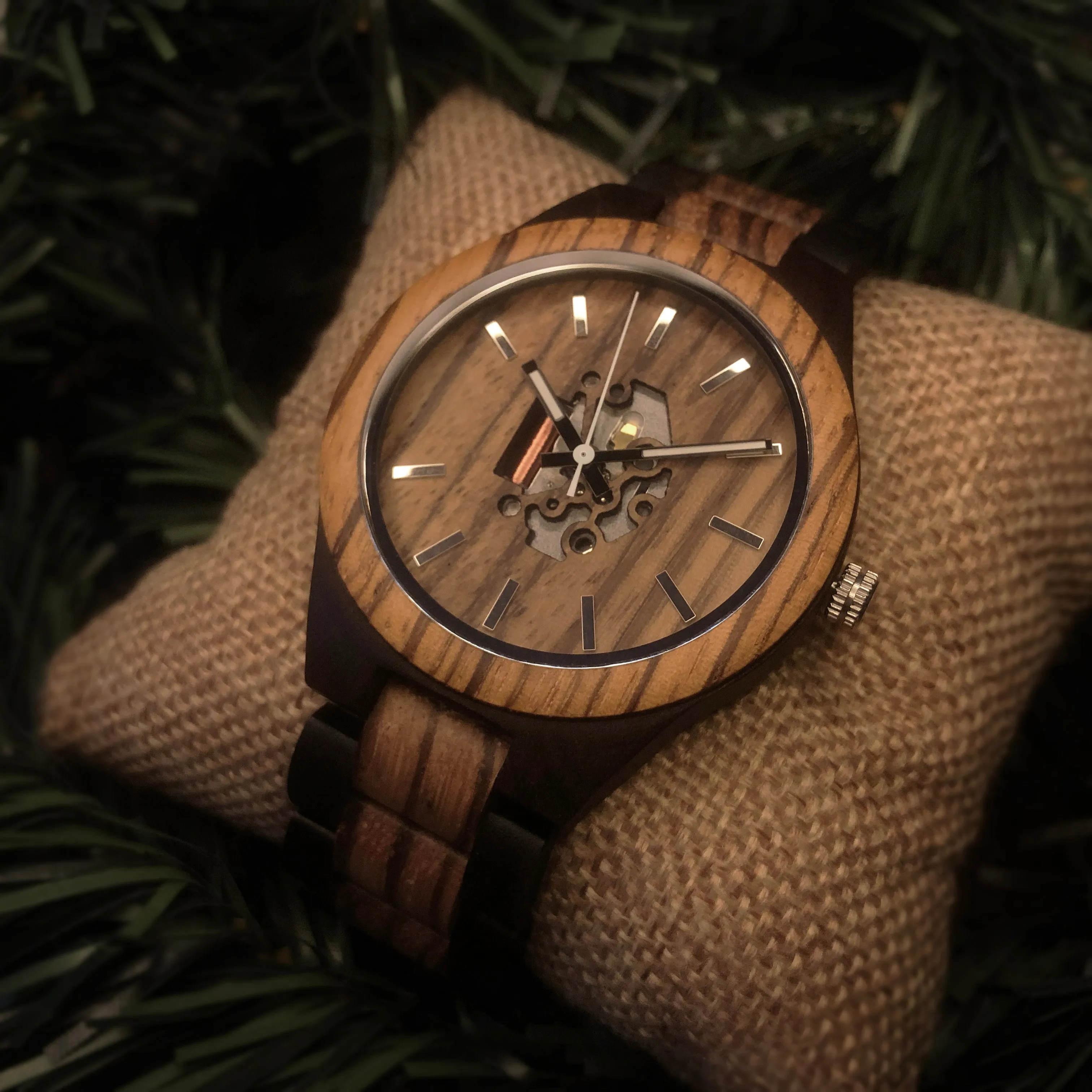 Gull - Hollow Face Ebony & Zebrawood Minimal Watch