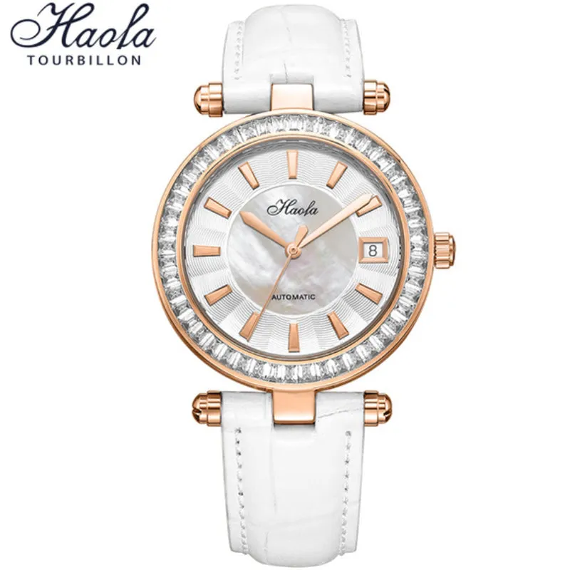 Haofa Automatic Movement Women Watch Pearl Shell Dial Date Ladies Watch 1313