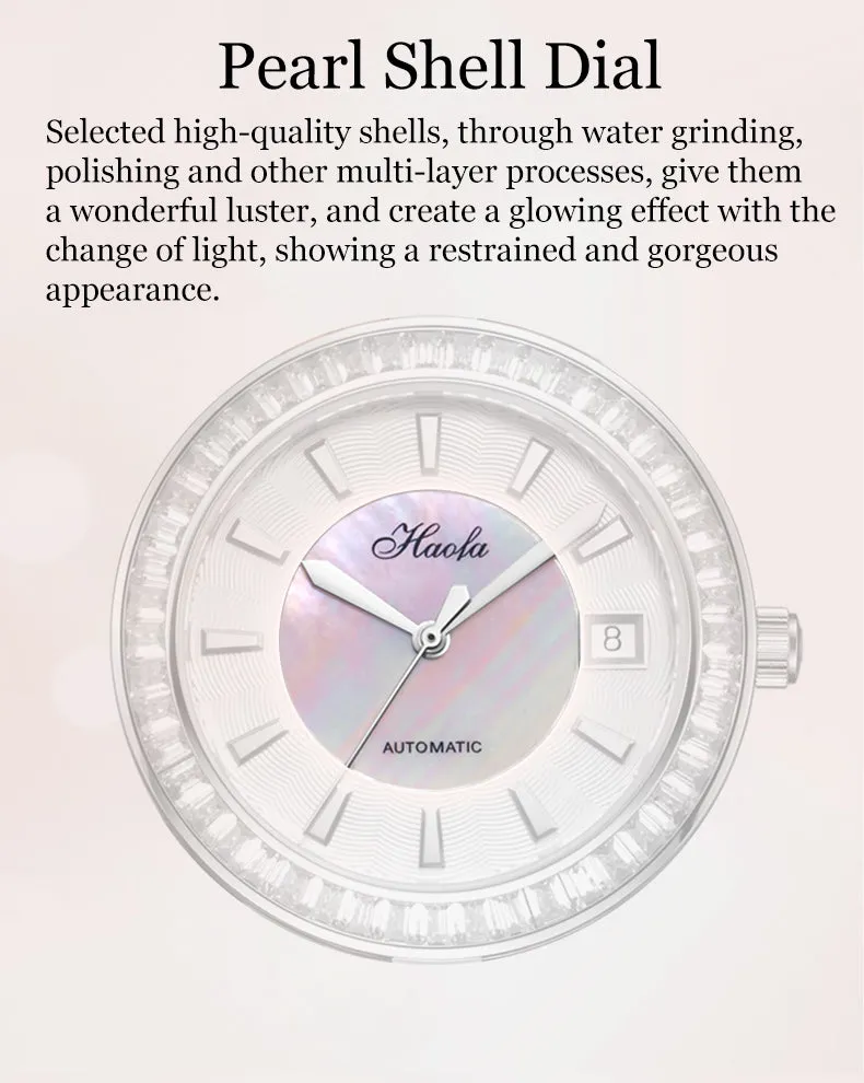 Haofa Automatic Movement Women Watch Pearl Shell Dial Date Ladies Watch 1313