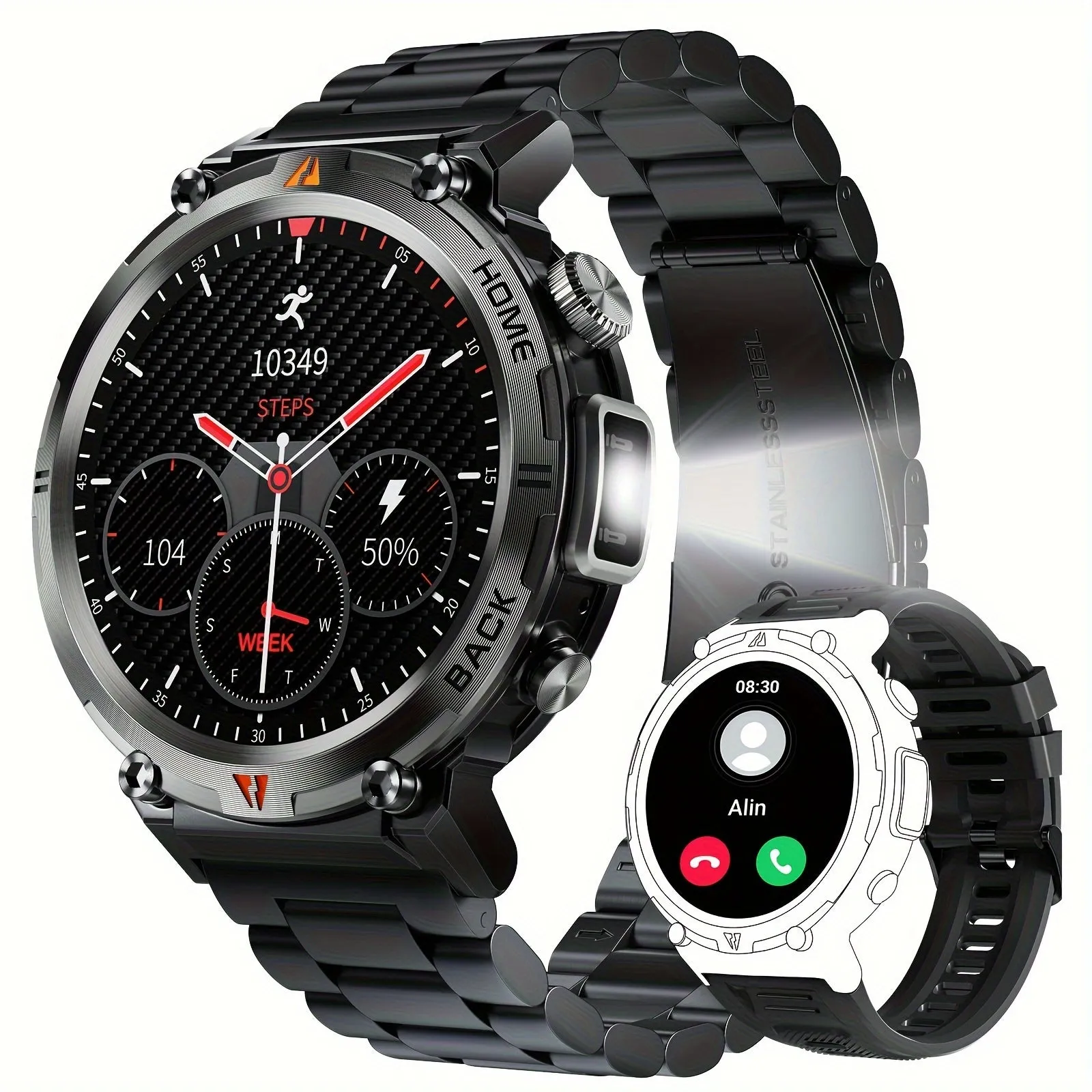 HD Touch Smart Watch For Men, LED Flash Light , Make Calls, Message Notification - IPhone And Android Phones