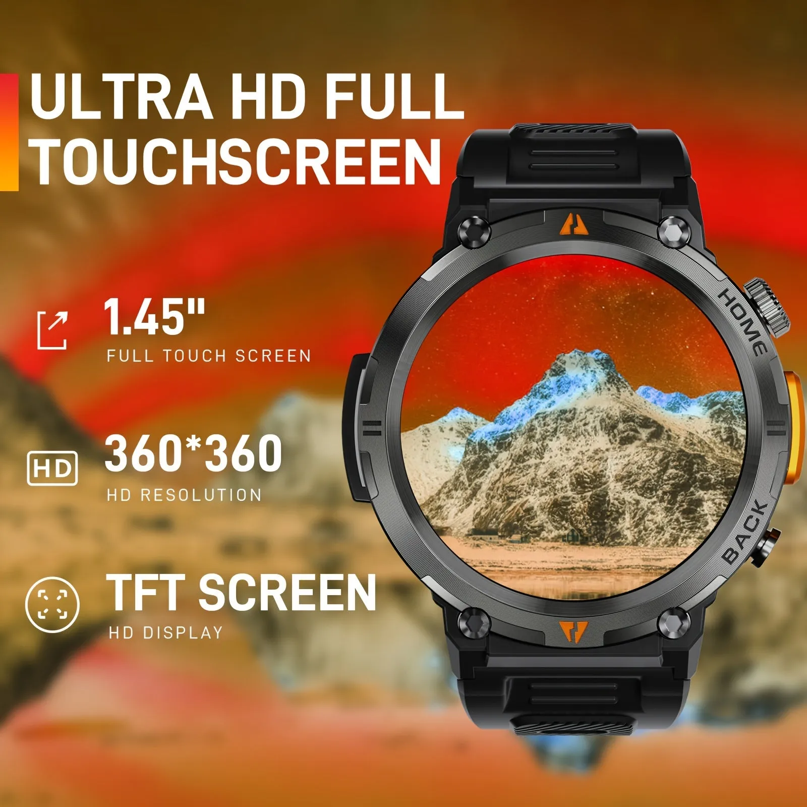 HD Touch Smart Watch For Men, LED Flash Light , Make Calls, Message Notification - IPhone And Android Phones