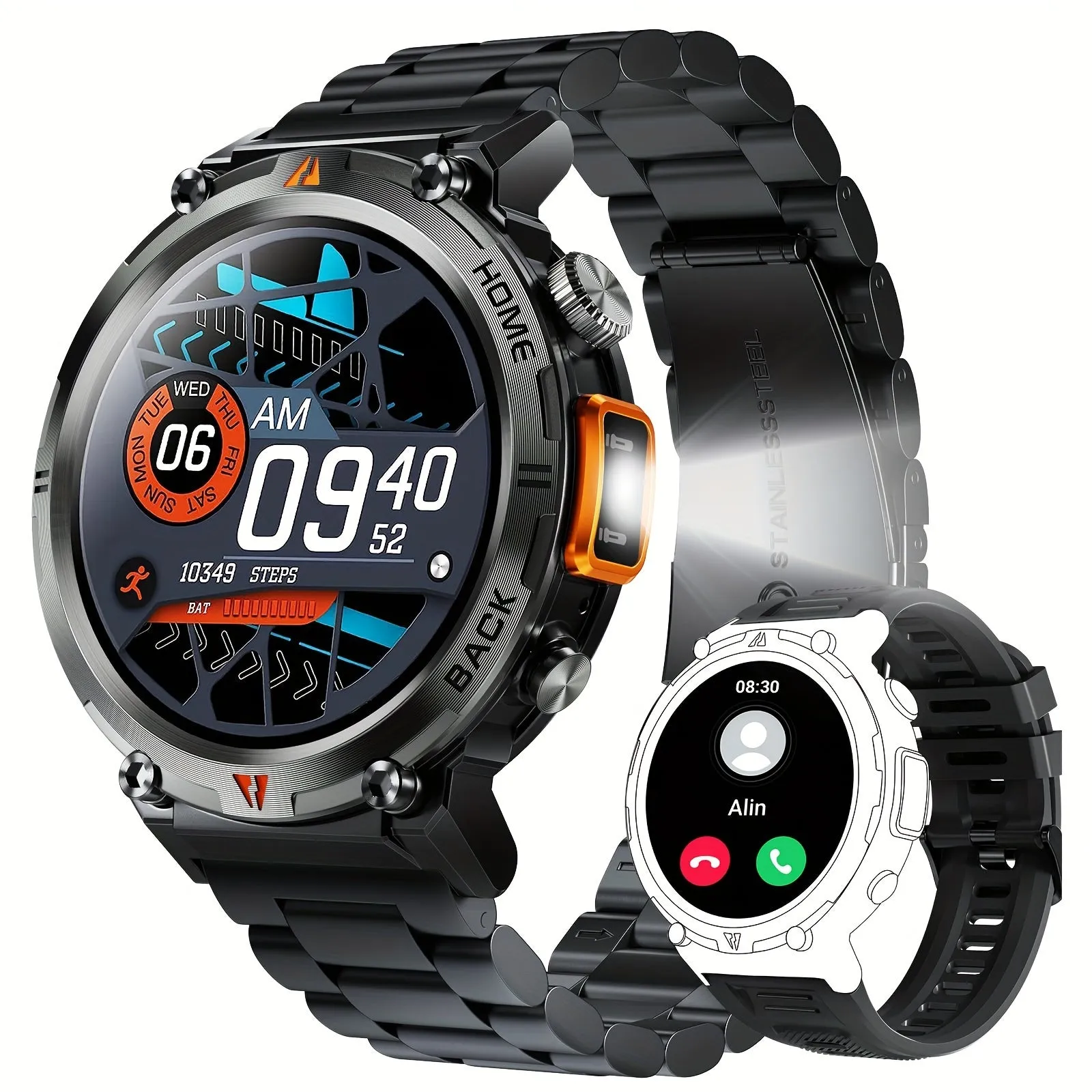 HD Touch Smart Watch For Men, LED Flash Light , Make Calls, Message Notification - IPhone And Android Phones