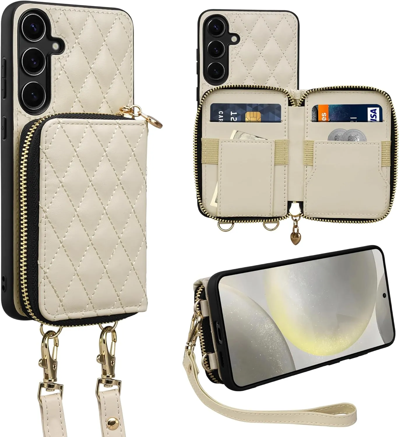 i Phone 16 Pro Max 6.7'' Wallet Case Crossbody Zipper Purse RFID Blocking Card Holders