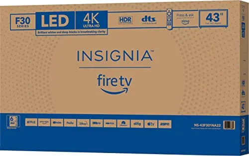 INSIGNIA 43-inch Class F30 Series LED 4K UHD Smart Fire TV with Alexa Voice Remote (NS-43F301NA22, 2021 Model)