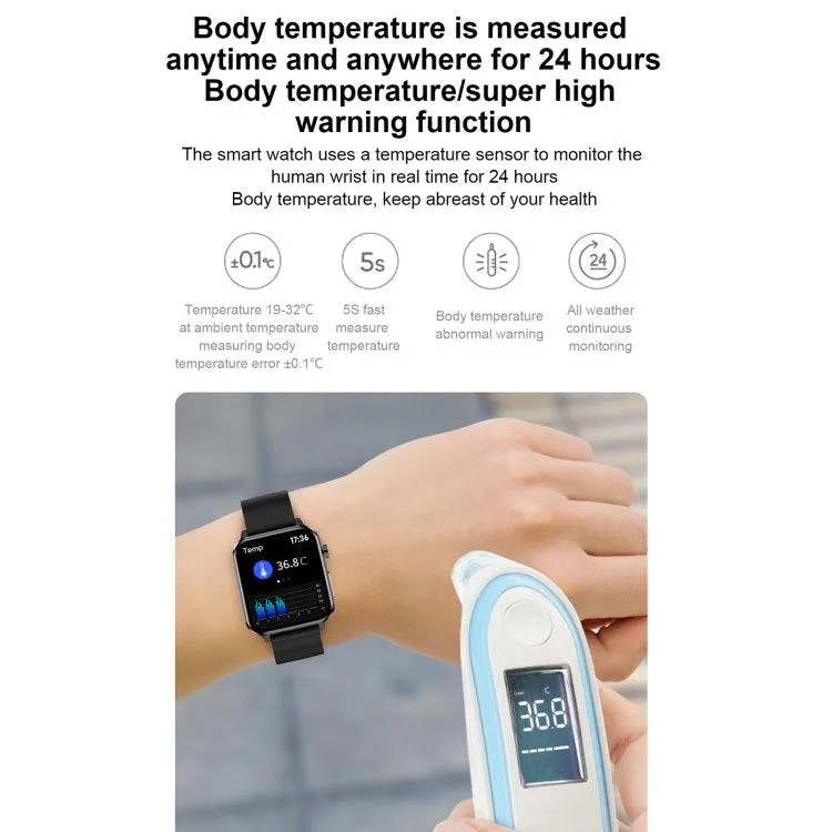 IP68 Waterproof Smart Watch with 1.7" TFT Color Screen, Blood Oxygen & Temperature Monitoring, Steel Strap, AI Medical Diagnostics