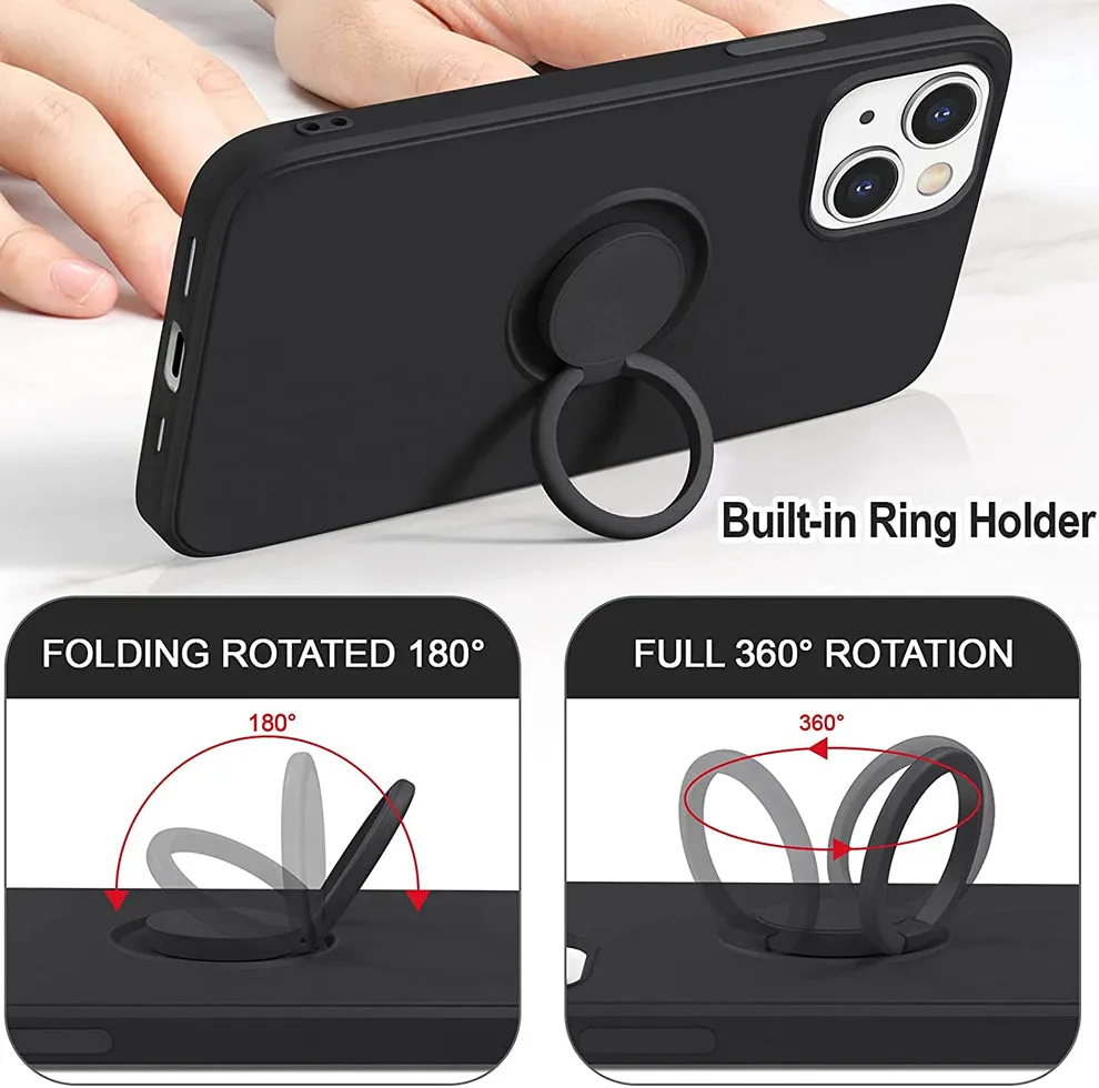 iPhone 13 Finger Grip Ring Holder Silicon Cover - Black