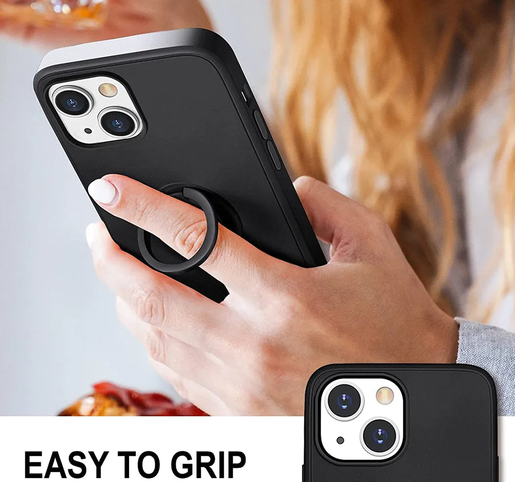 iPhone 13 Finger Grip Ring Holder Silicon Cover - Black