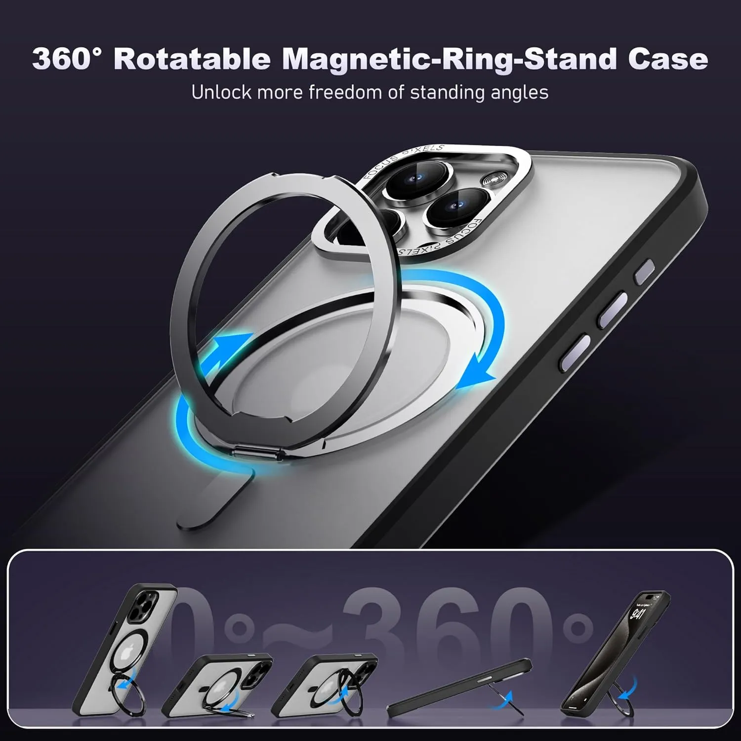 iPhone 13 Pro Max Case with 360°Rotatable Magnetic Ring Stand