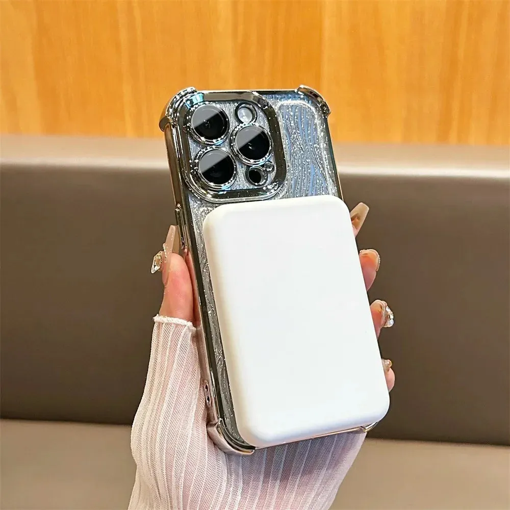 iPhone 14 Series Elegant Water Ripple Glitter Stand Case