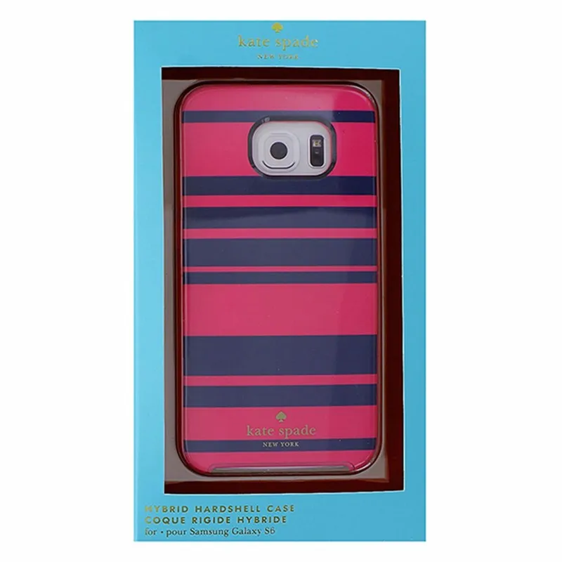 Kate Spade Hybrid Hardshell Case for Samsung Galaxy S6 - Pink/Dark Blue Stripe