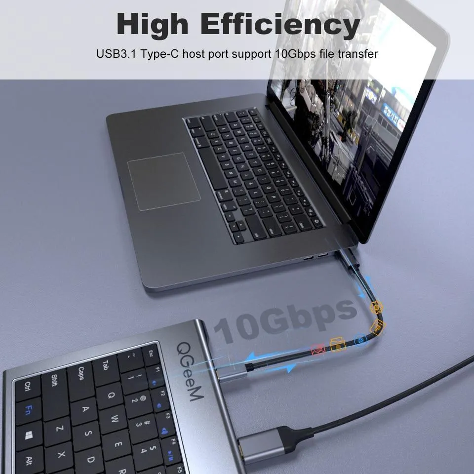 Keyboard and USB-C Hub: for Mac Android Windows Triple Display 4K HDMI SD Card RJ45 LAN Aux PD USB Hub Adapter