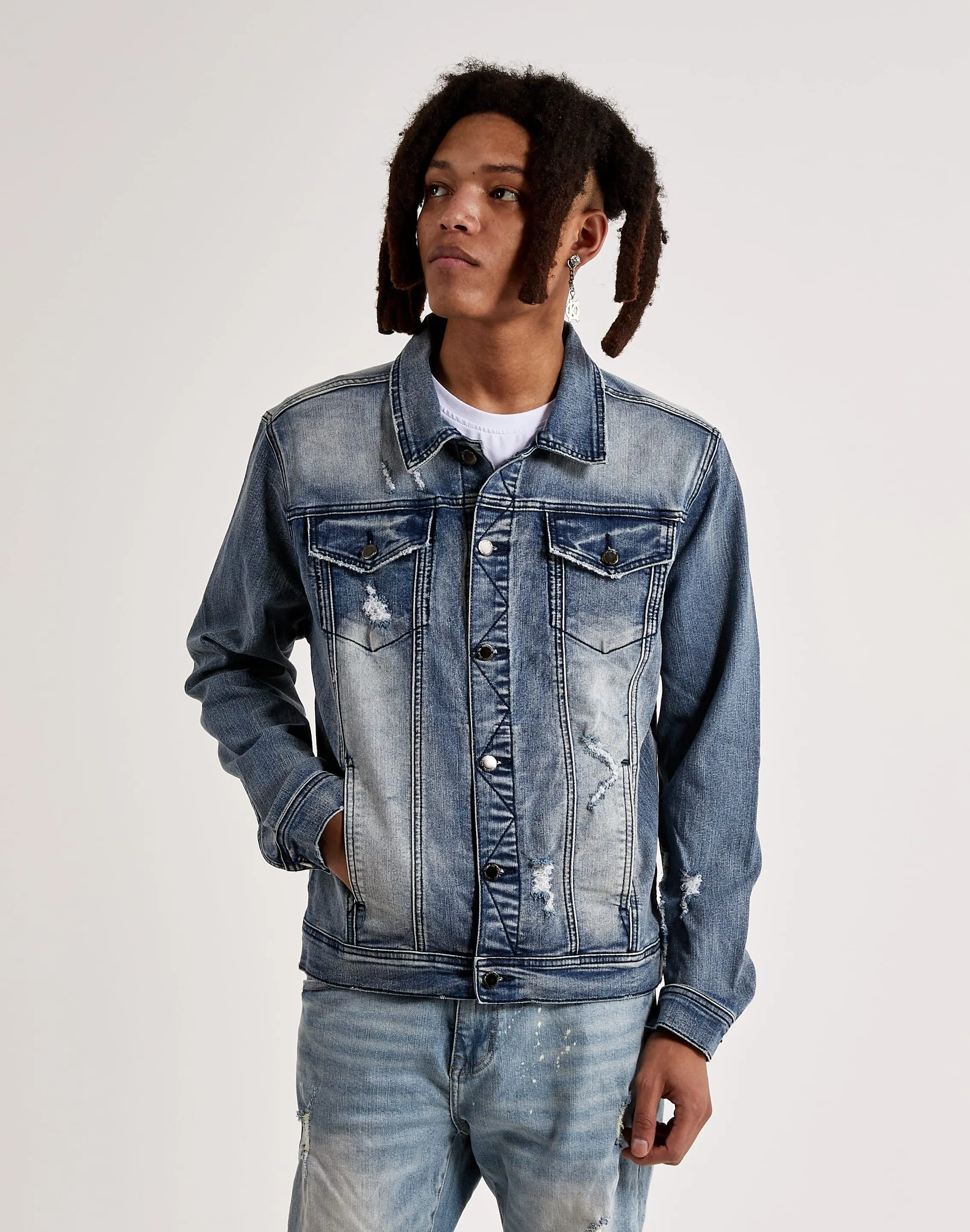 Kilogram Distressed Moto Repair Jean Jacket