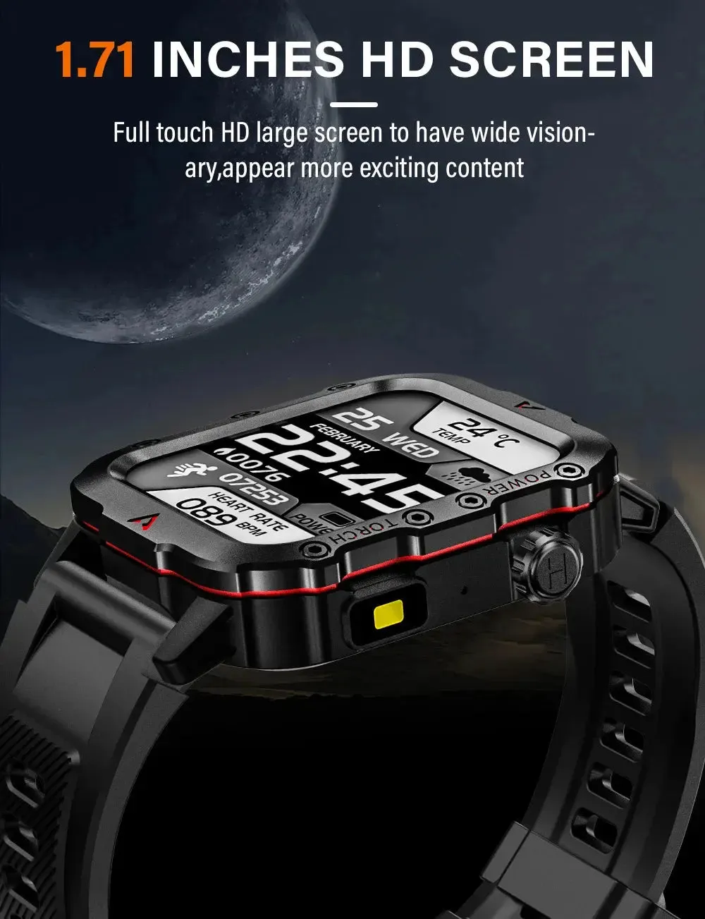 LAXASFIT Men Sports Smart Watch 1.71 Screen Blood Oxygen Bluetooth Talking Watch Multi Sport LED Flashlight Outdoor Smart Watch