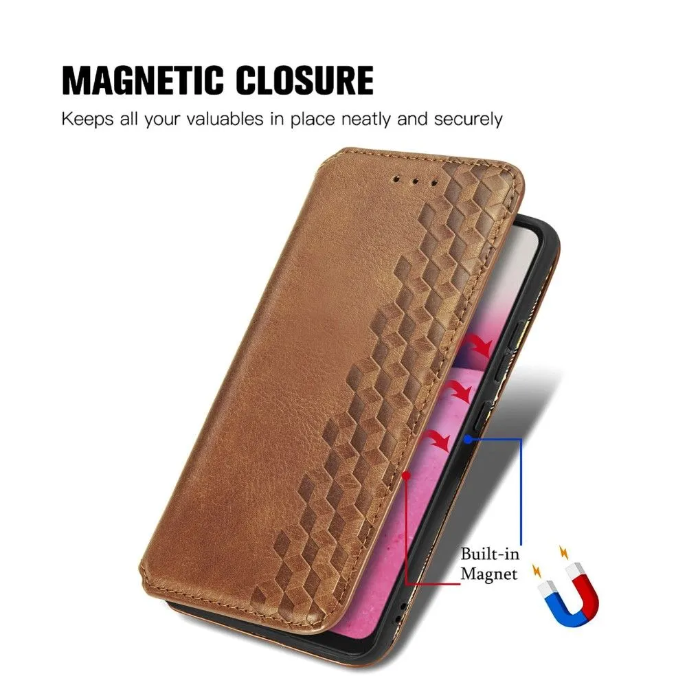 Leather case with a stylish rhombus imprint for Samsung Galaxy A73 - Brown