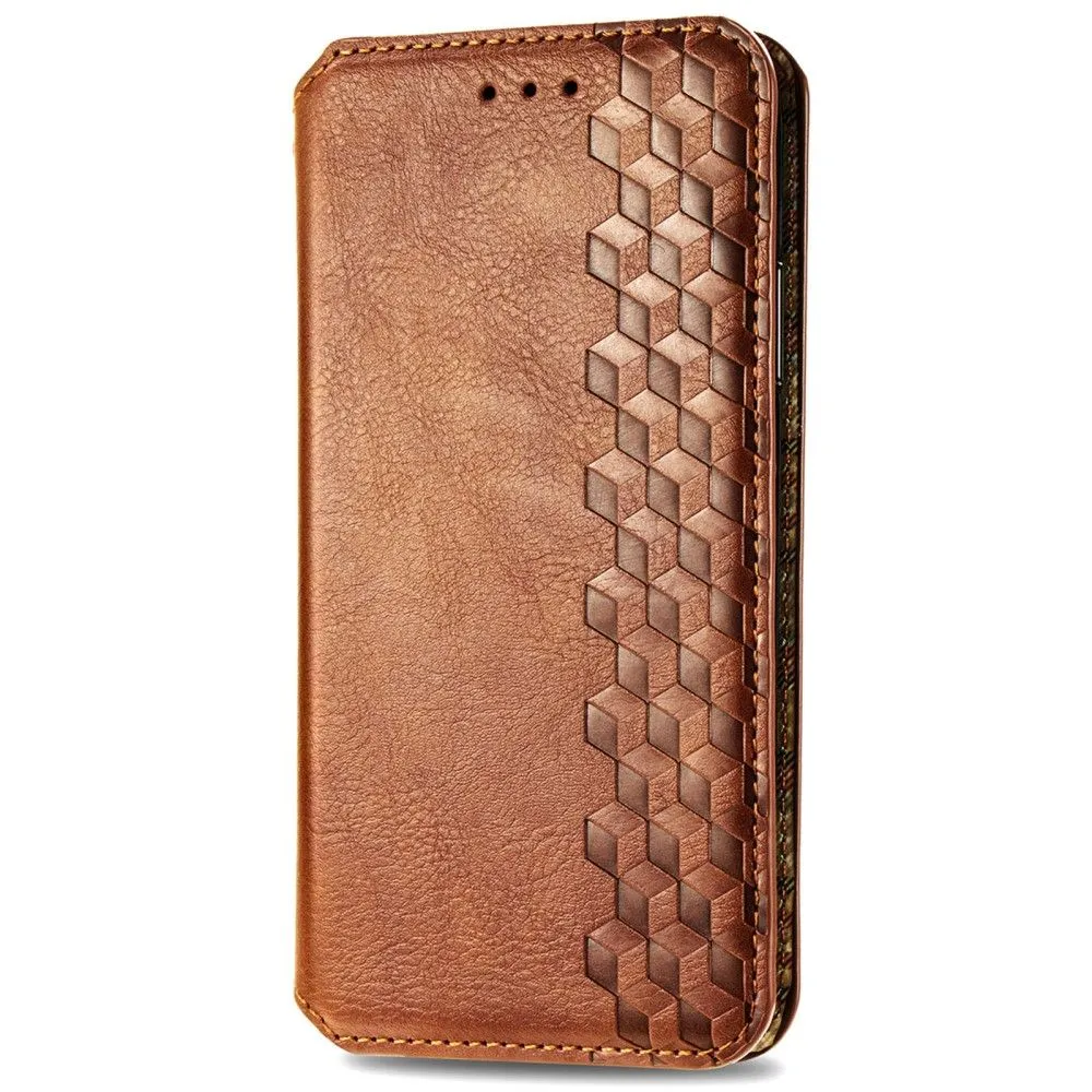 Leather case with a stylish rhombus imprint for Samsung Galaxy A73 - Brown