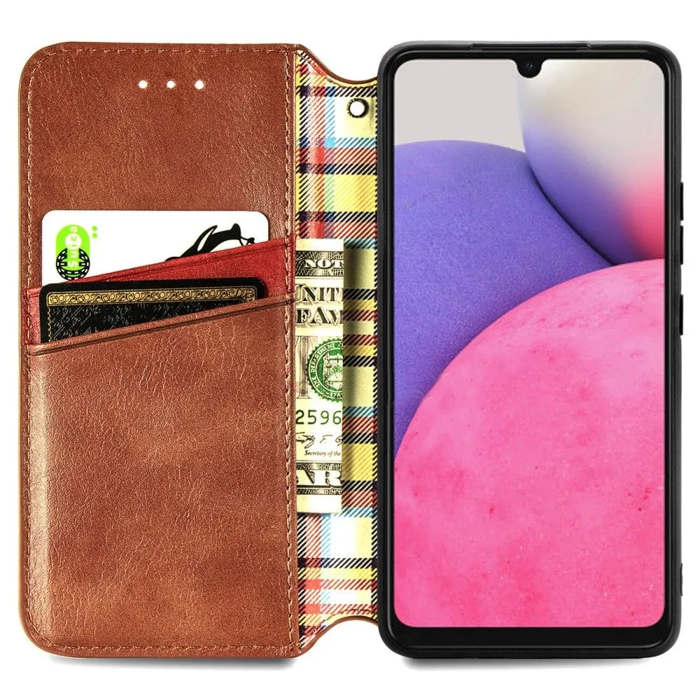 Leather case with a stylish rhombus imprint for Samsung Galaxy A73 - Brown