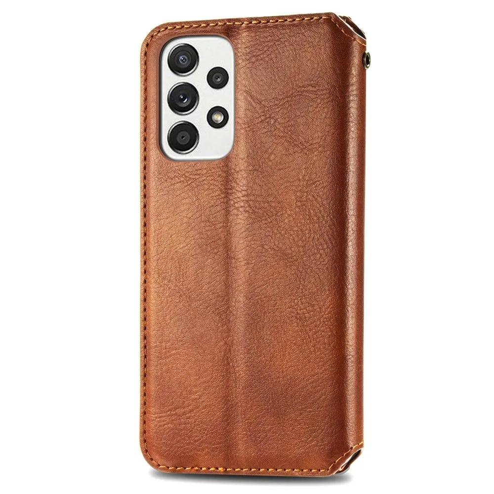 Leather case with a stylish rhombus imprint for Samsung Galaxy A73 - Brown