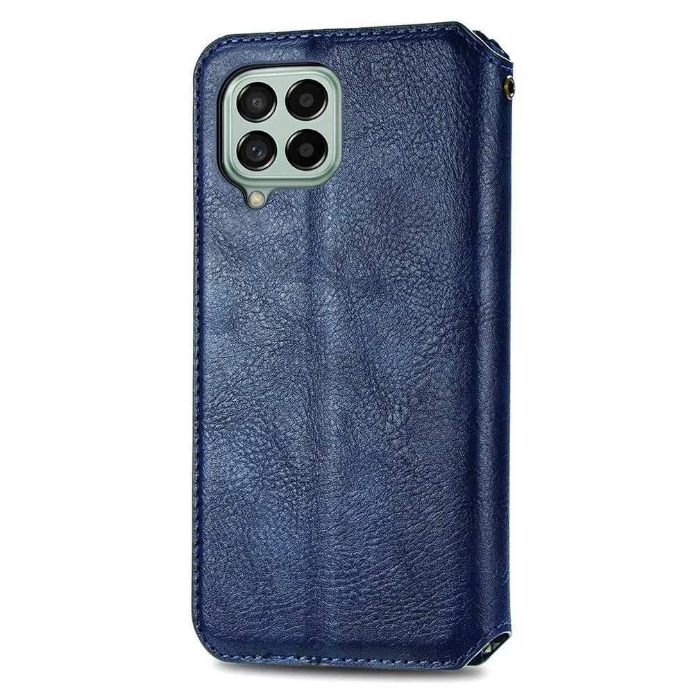 Leather case with a stylish rhombus imprint for Samsung Galaxy M33 5G - Blue