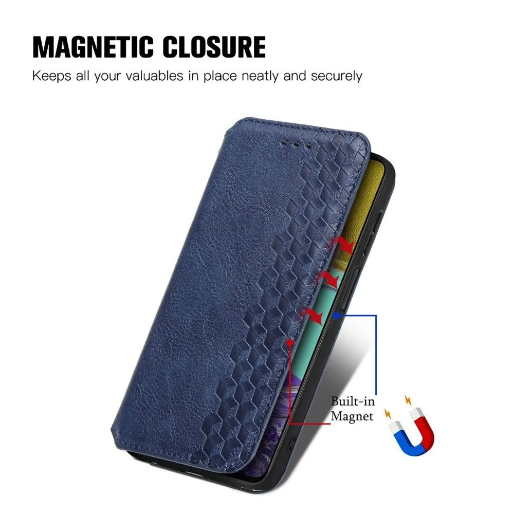 Leather case with a stylish rhombus imprint for Samsung Galaxy M33 5G - Blue