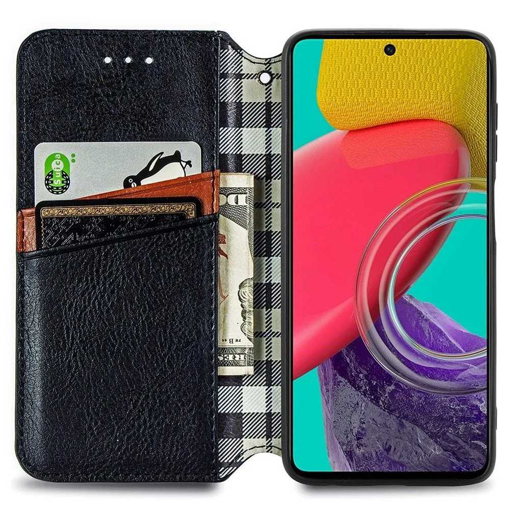 Leather case with a stylish rhombus imprint for Samsung Galaxy M53 5G - Black