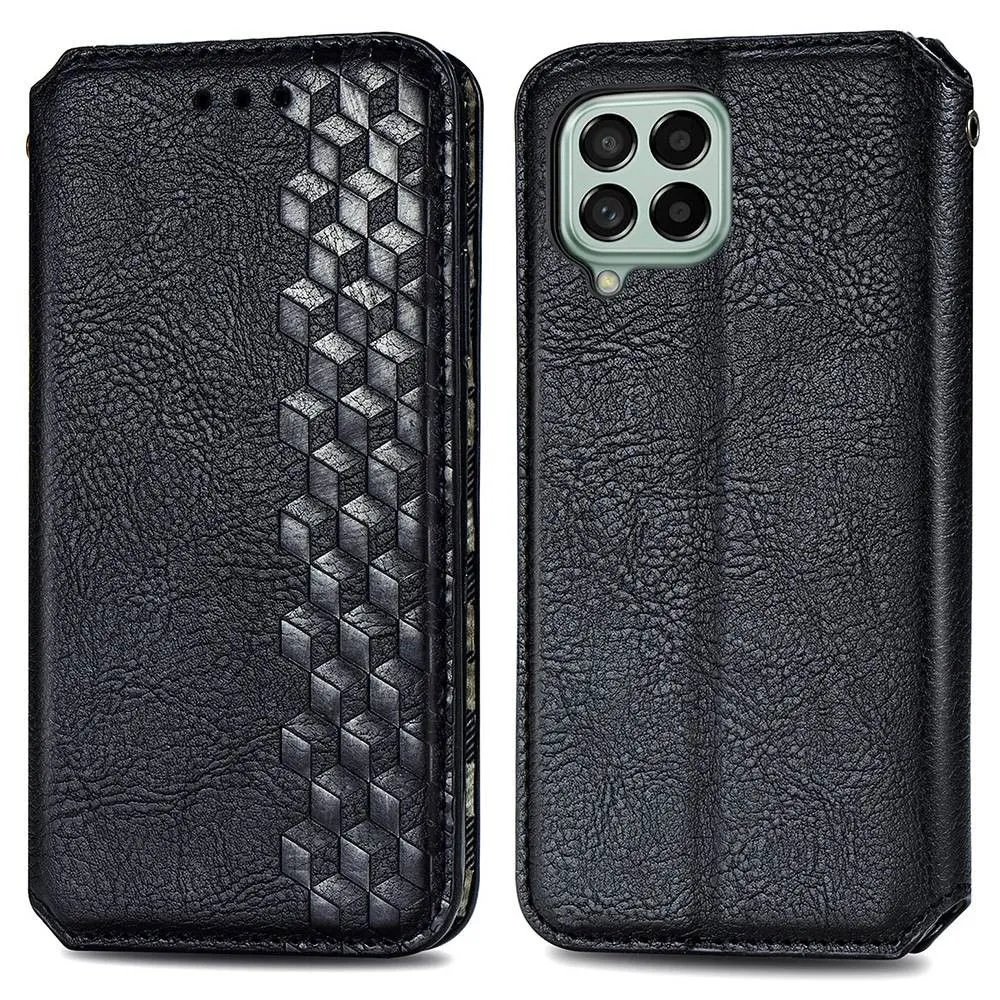 Leather case with a stylish rhombus imprint for Samsung Galaxy M53 5G - Black