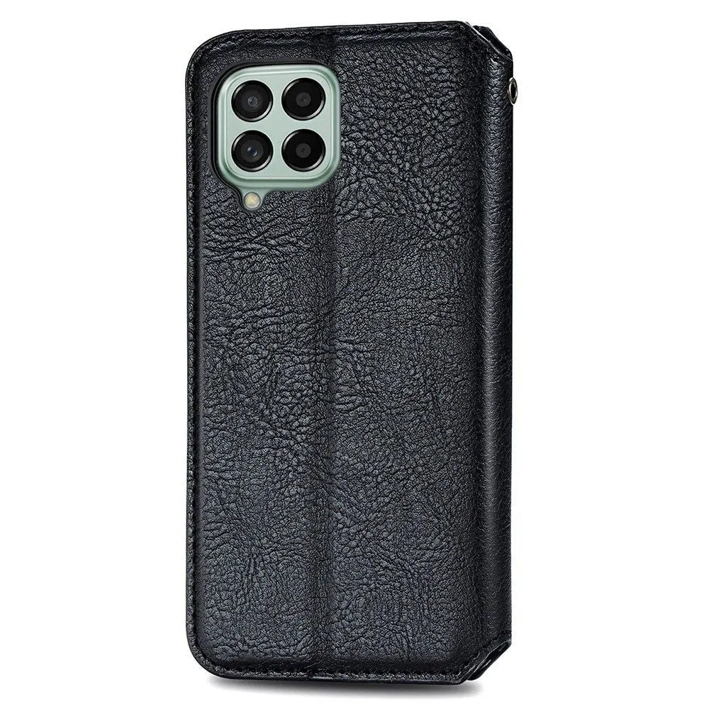 Leather case with a stylish rhombus imprint for Samsung Galaxy M53 5G - Black