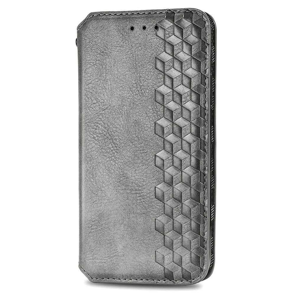 Leather case with a stylish rhombus imprint for Samsung Galaxy M53 5G - Grey