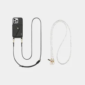 Leather Phone Case Wallet & Crossbody Strap   Pearl Chain