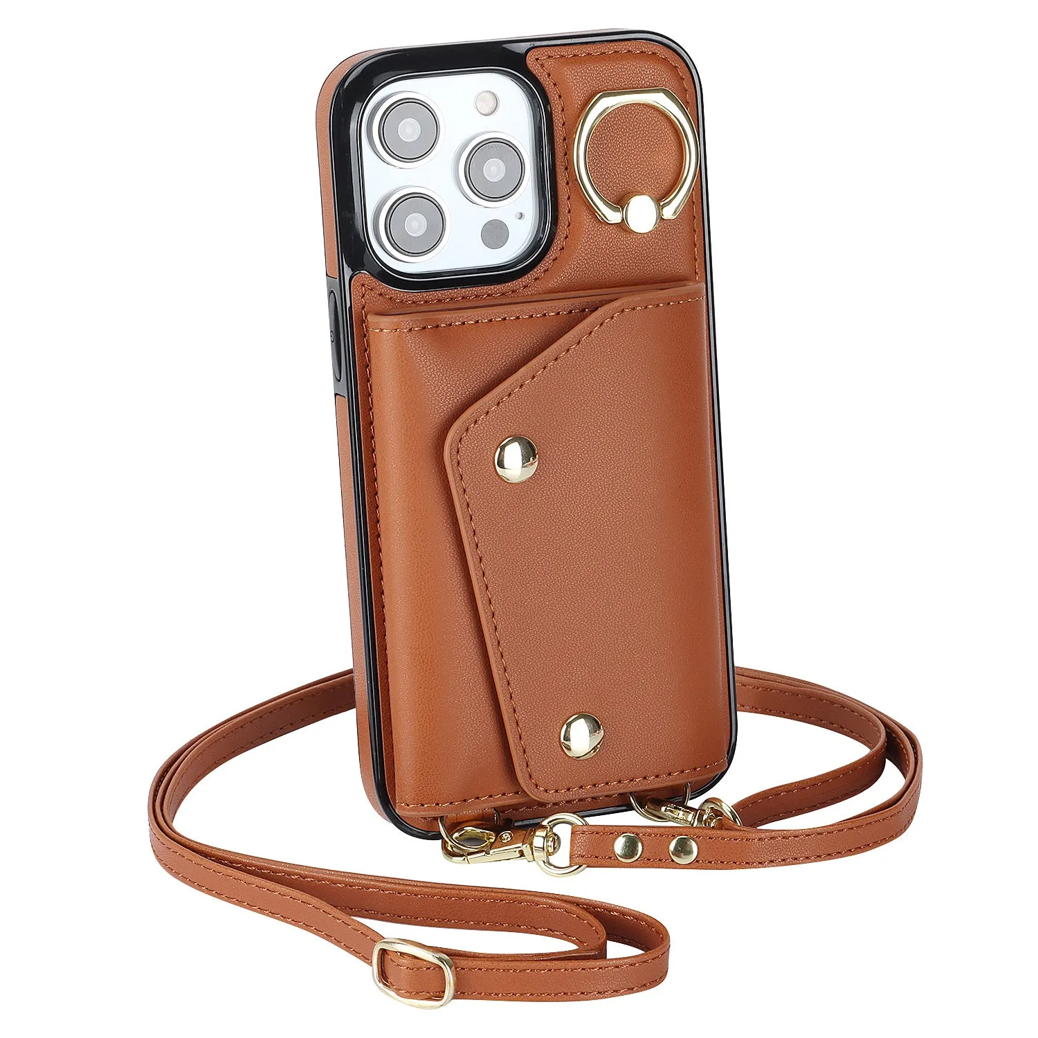 Leather Phone Case With Holder Lanyard Wallet Crossbody For iPhone