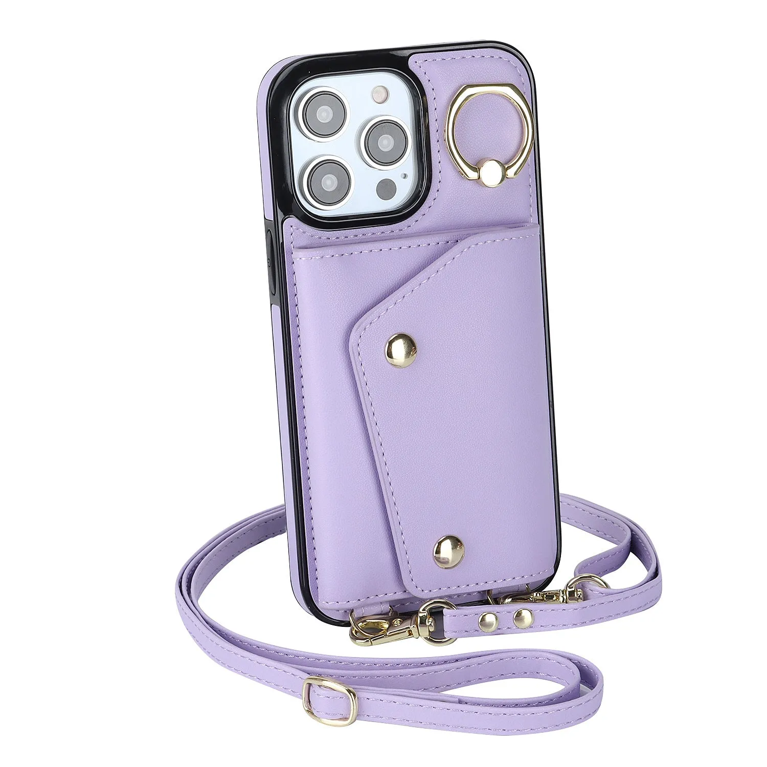 Leather Phone Case With Holder Lanyard Wallet Crossbody For iPhone