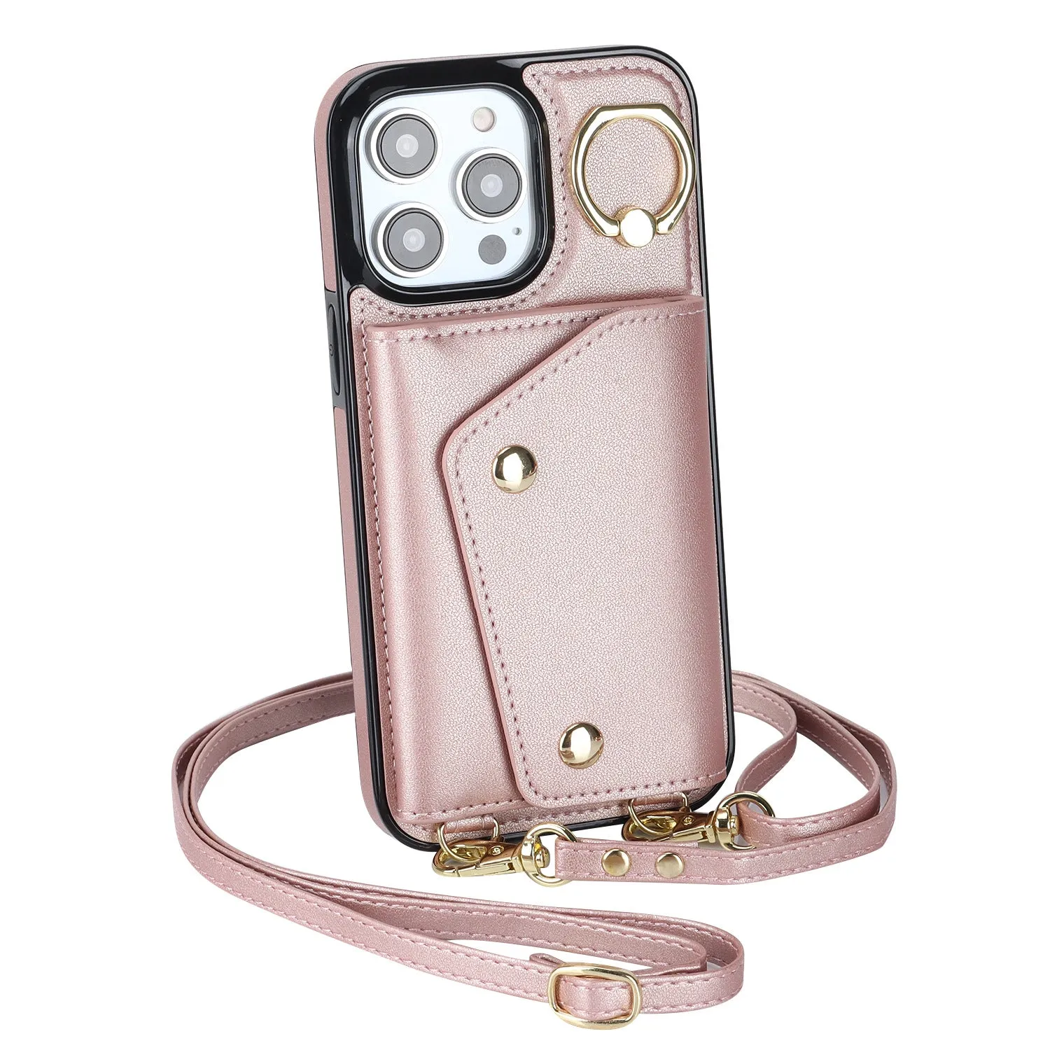 Leather Phone Case With Holder Lanyard Wallet Crossbody For iPhone