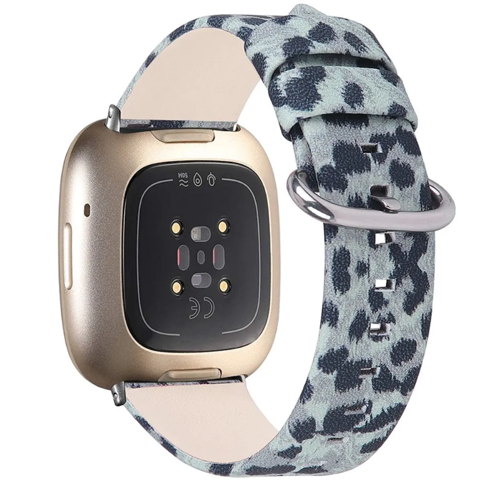 Leopard texture genuine leather watch strap  for Fitbit Sense / Versa 3 - Grey / Black