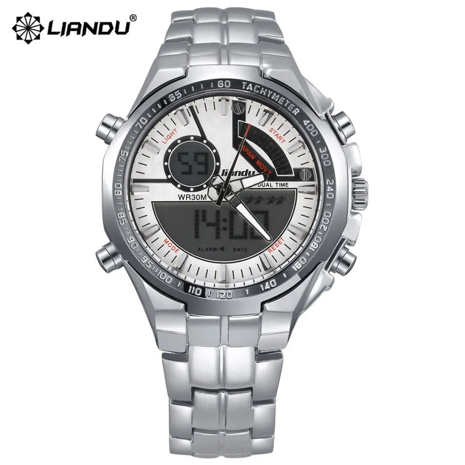 LIANDU Brand Military Watch Men's Running quartz Analog Digital Reloj Full Steel Waterproof Digital LED Watch