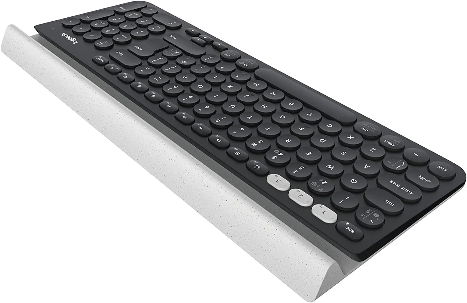 Logitech K780 Multi-Device Wireless Keyboard for Windows, Apple android or Chrome, Wireless 2.4GHz and Bluetooth, Quiet, PC/Mac/Laptop/Smartphone/Tablet - Dark Grey/White