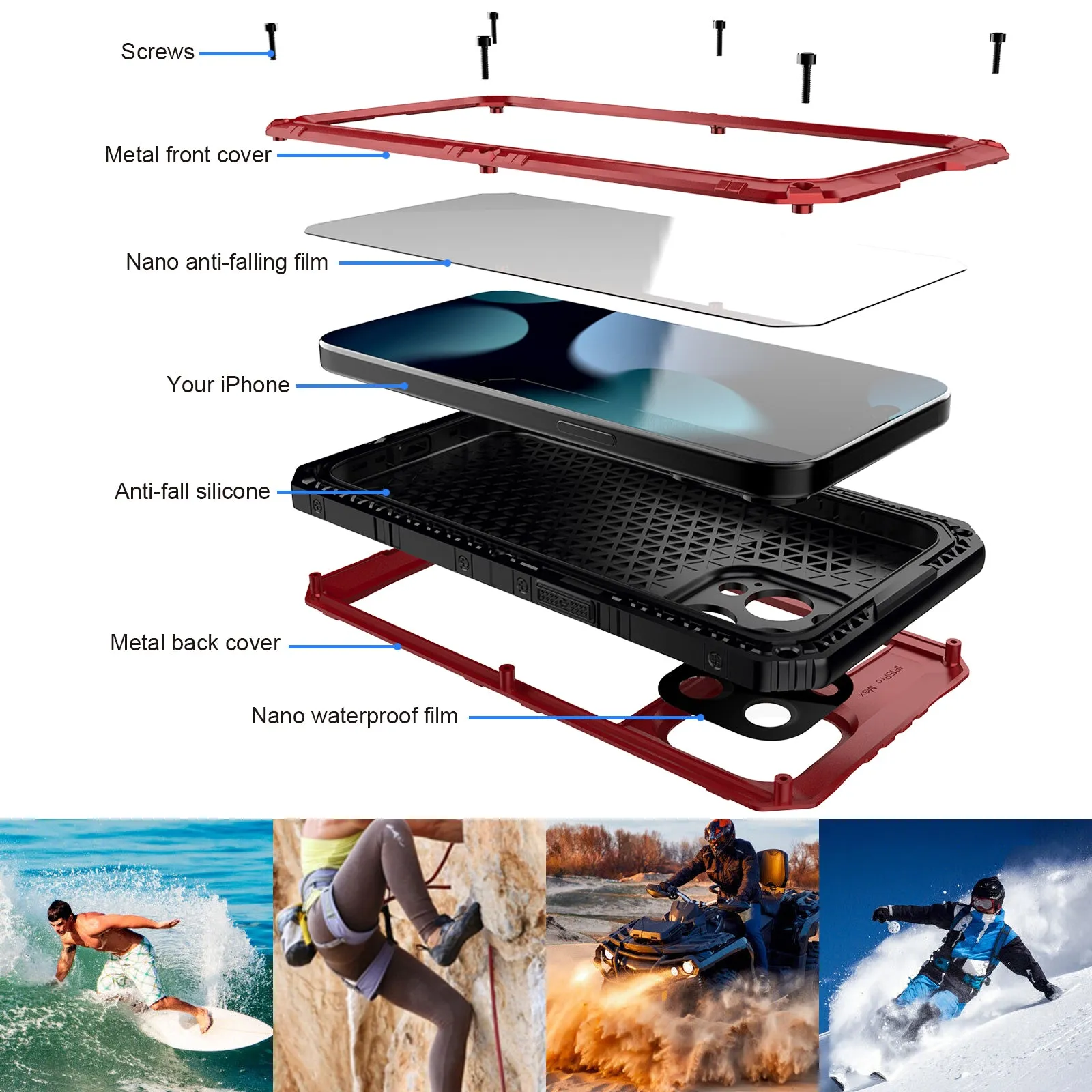 Luphie Beowulf IP68 Waterproof Diving Silicone Shockproof Aluminum Metal Case Cover